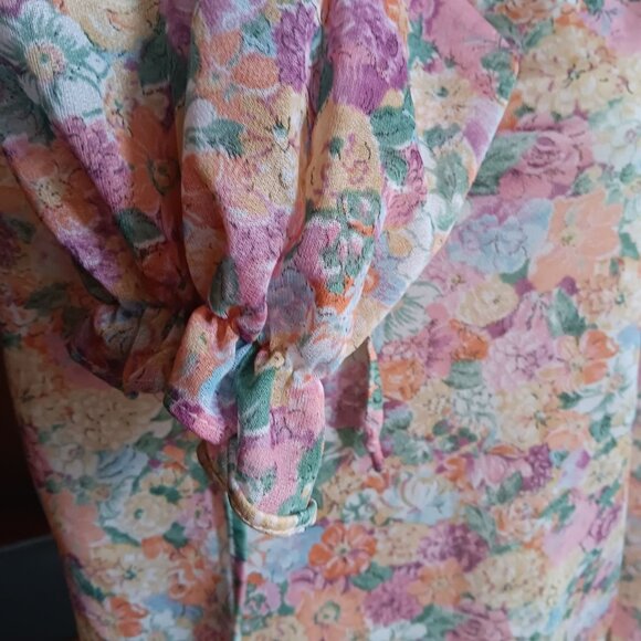 Vintage Women's Peasant Top Medium 1970's True Boho Sheer Floral Blouse Keyhole - Picture 4 of 8